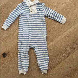 Janie and Jack Blue and White Striped Baby Boy Shaw Collar Longall Coverall